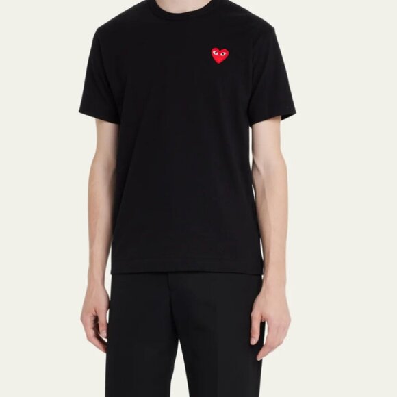 Comme des Garcons Play T-Shirt Tee Shirt Short Sleeve Cotton Solid Black Large - Picture 1 of 10